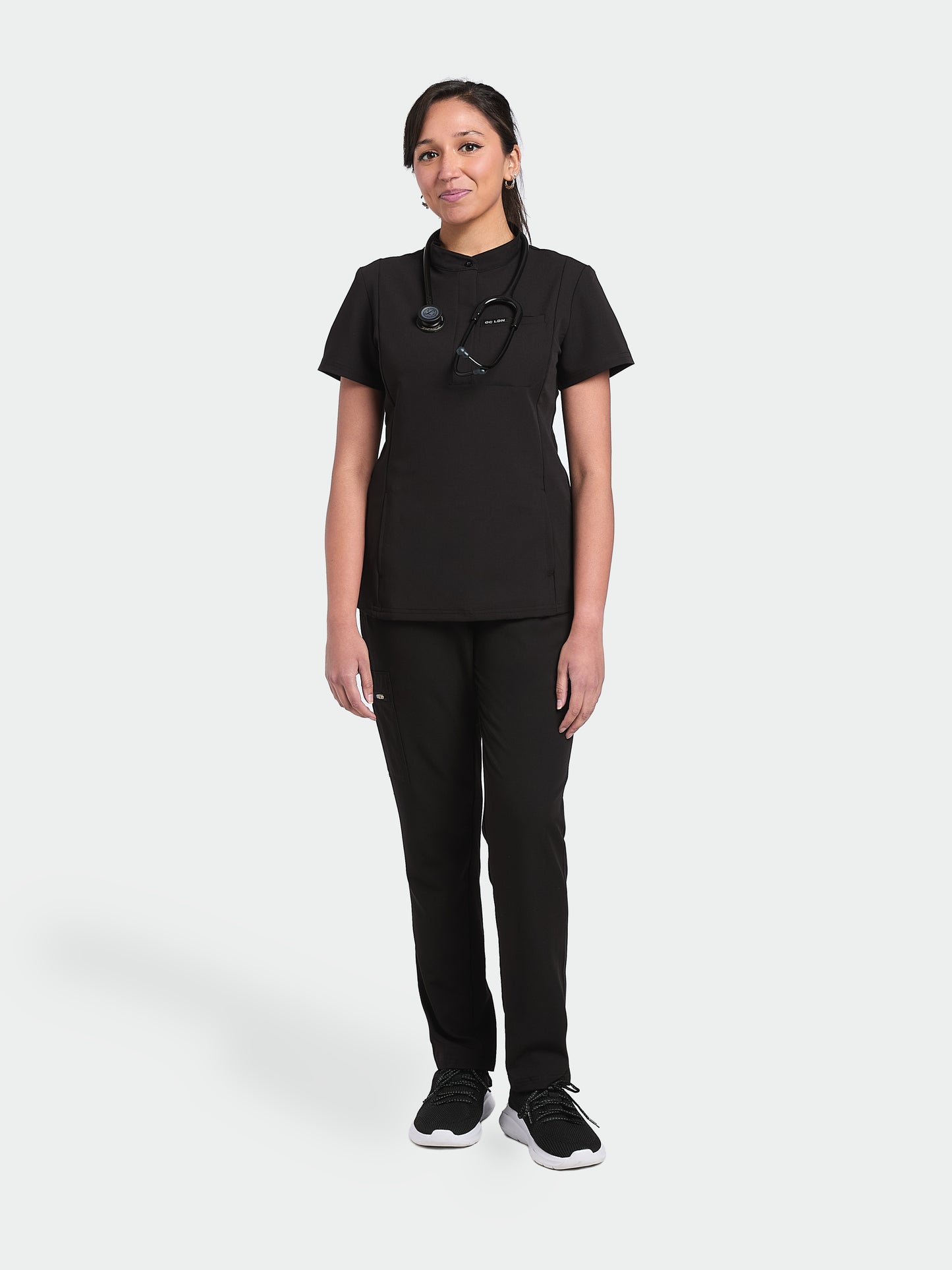 Women's Mandarin Scrub Top - Midnight Black