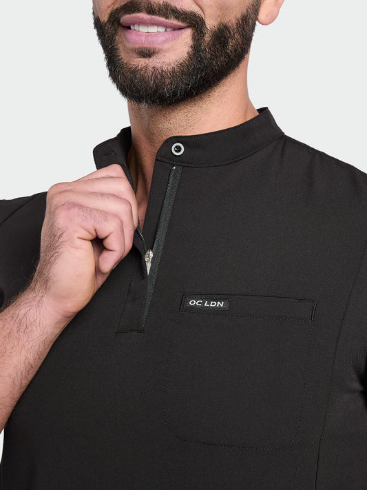 Men's Mandarin Scrub Top - Midnight Black