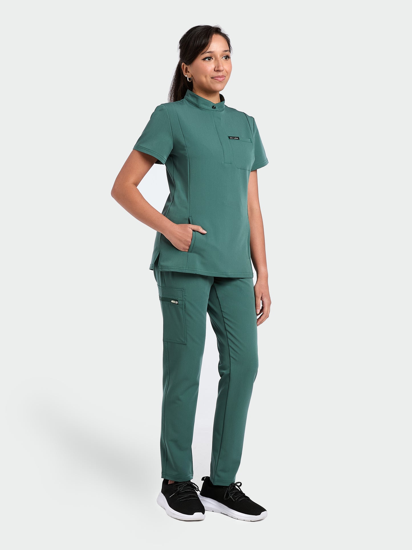 Women's Mandarin Scrub Top - Forest Green