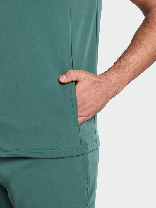 Men's Mandarin Scrub Top - Forest Green