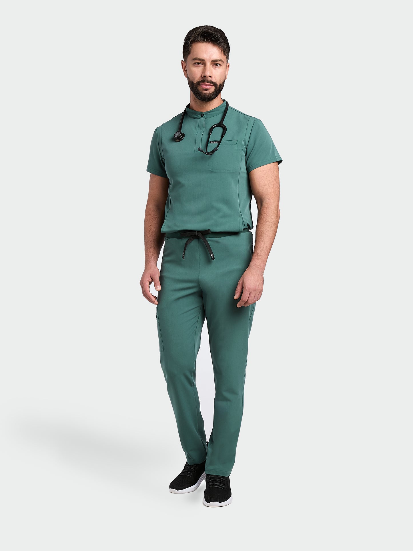 Men's Mandarin Scrub Top - Forest Green