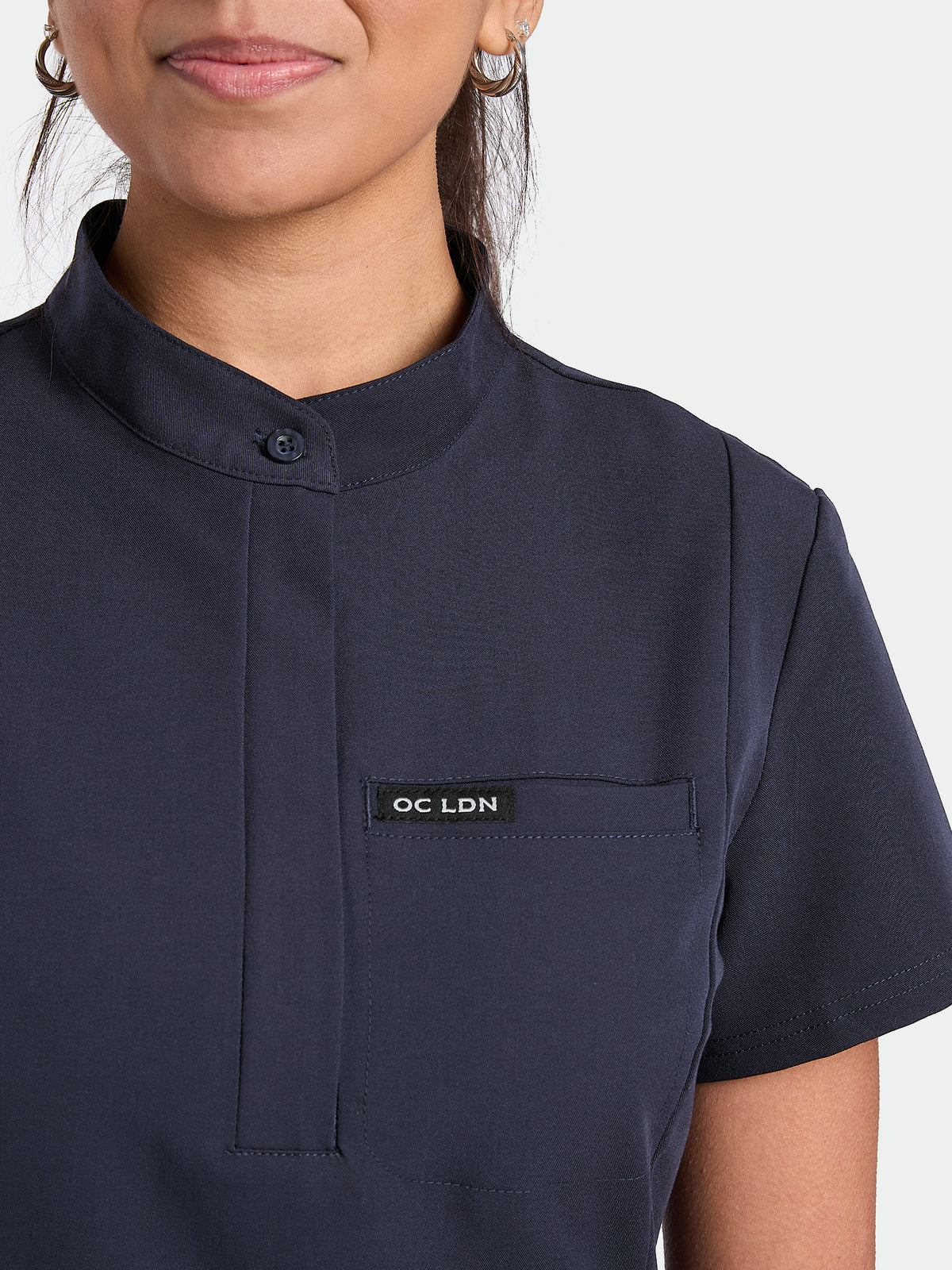 Women's Mandarin Scrub Top - Navy Blue, Women's Mandarin Scrub Top - Navy Blue