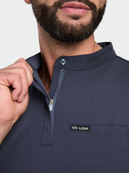 Men's Mandarin Scrub Top - Navy Blue