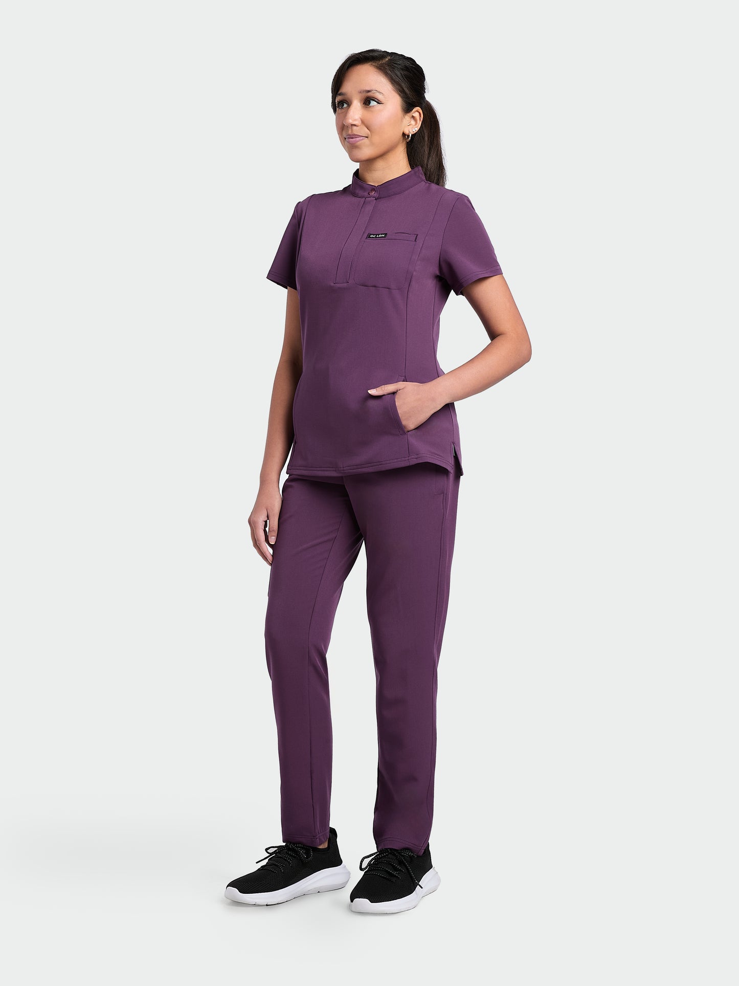 Women's Mandarin Scrub Top - Wild Plum