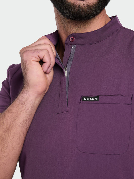 Men's Mandarin Scrub Top - Wild Plum