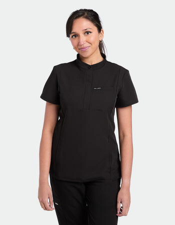 Women's Mandarin Scrub Top - Midnight Black