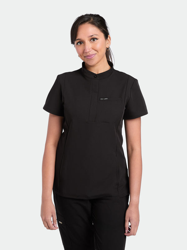 Women's Mandarin Midnight Black scrub top