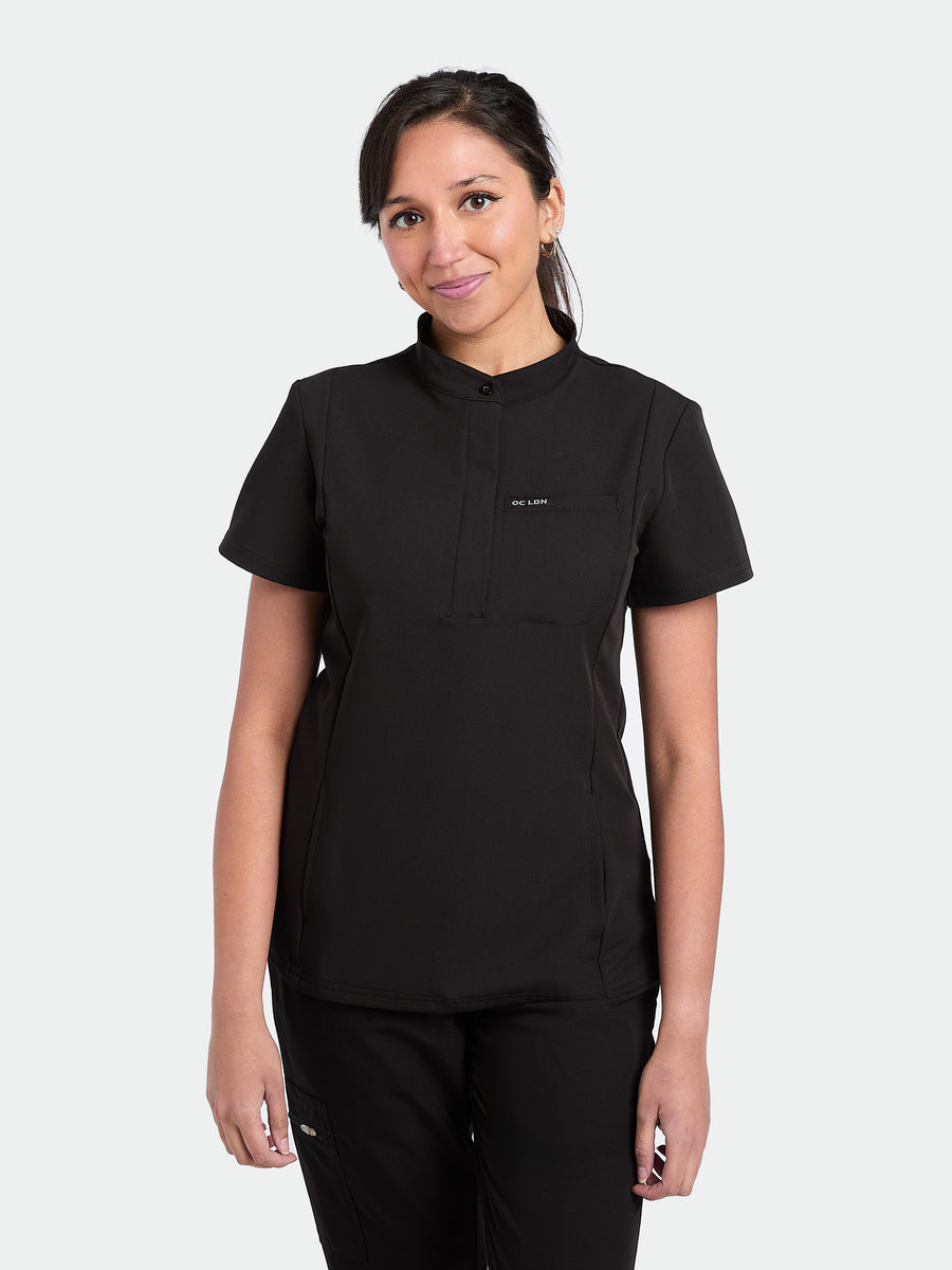 Women's Mandarin Scrub Top - Midnight Black