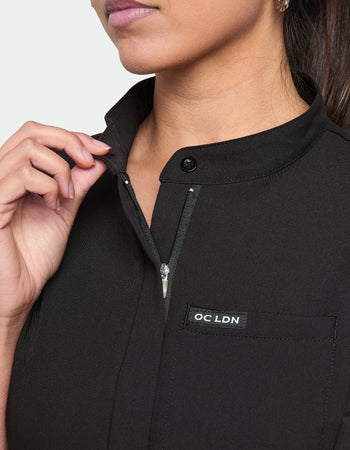 Women's Mandarin Scrub Top - Midnight Black