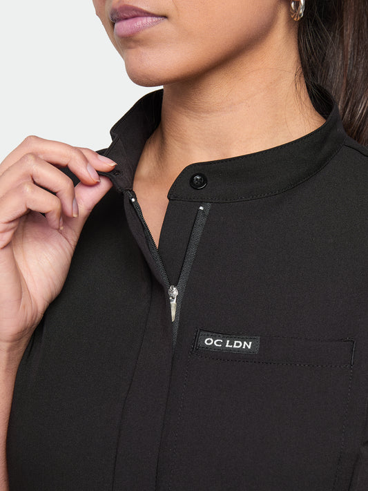 Women's Mandarin Scrub Top - Midnight Black