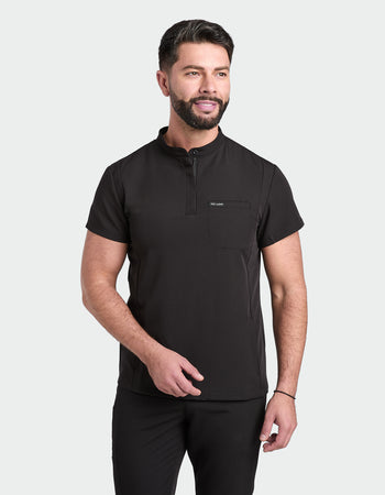 Men's Mandarin Scrub Top - Midnight Black