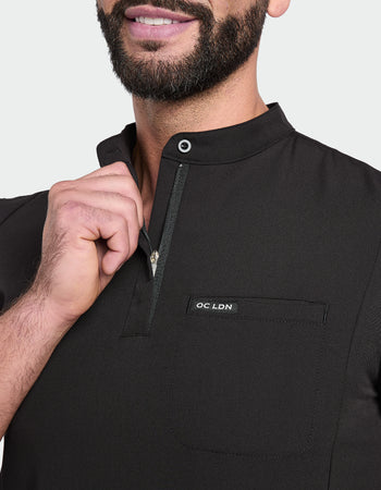 Men's Mandarin Scrub Top - Midnight Black