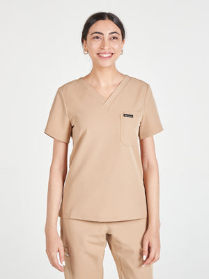 Women's Classic Scrub Top - Coffee Cream