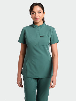 Women's Mandarin Scrub Top - Forest Green