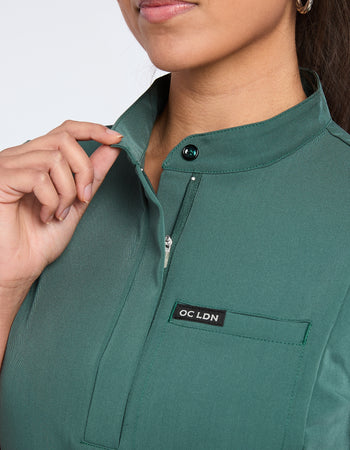 Women's Mandarin Scrub Top - Forest Green