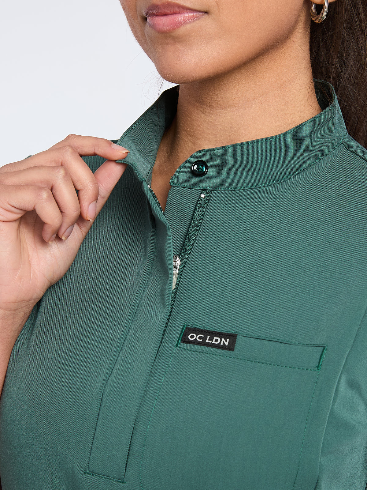 Women's Mandarin Scrub Top - Forest Green, Women's Mandarin Scrub Top - Forest Green