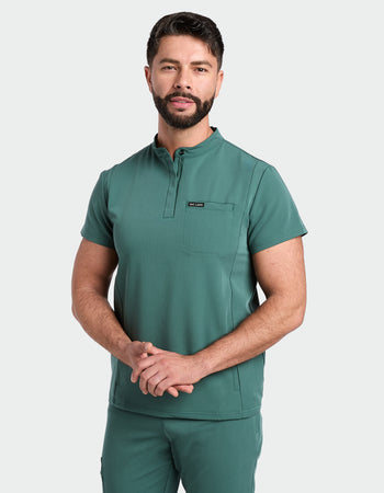 Men's Mandarin Scrub Top - Forest Green