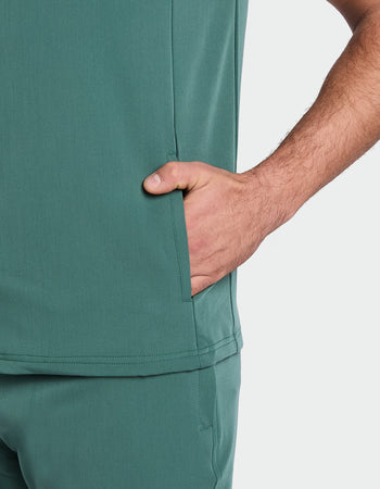 Men's Mandarin Scrub Top - Forest Green