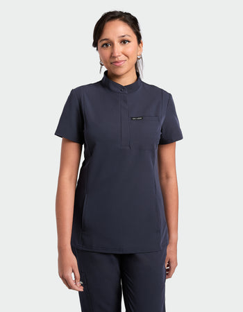 Women's Mandarin Scrub Top - Navy Blue
