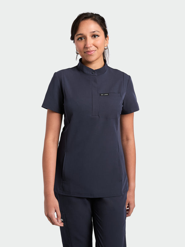 Women's navy mandarin scrub top