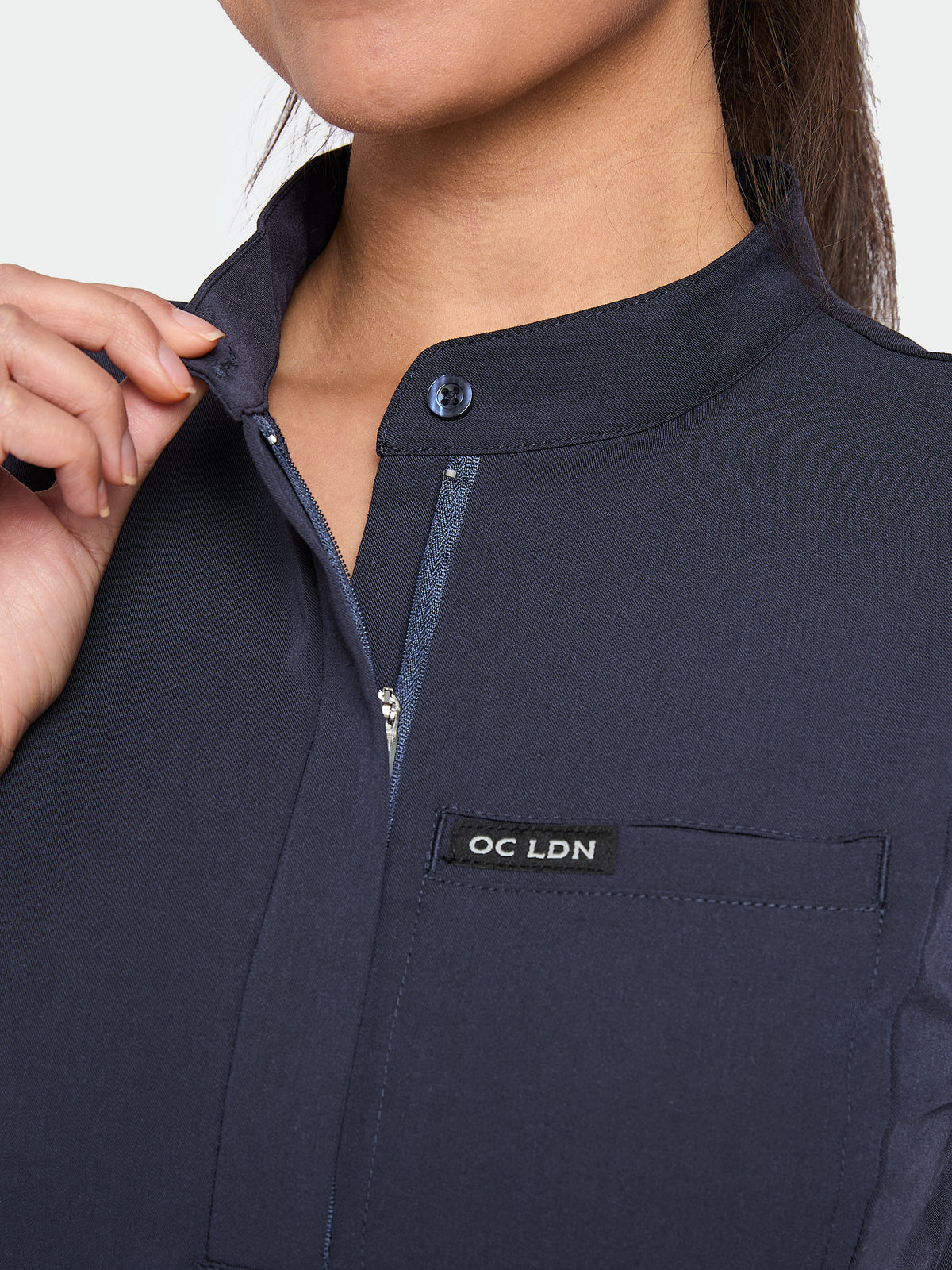 Women's Mandarin Scrub Top - Navy Blue, Women's Mandarin Scrub Top - Navy Blue