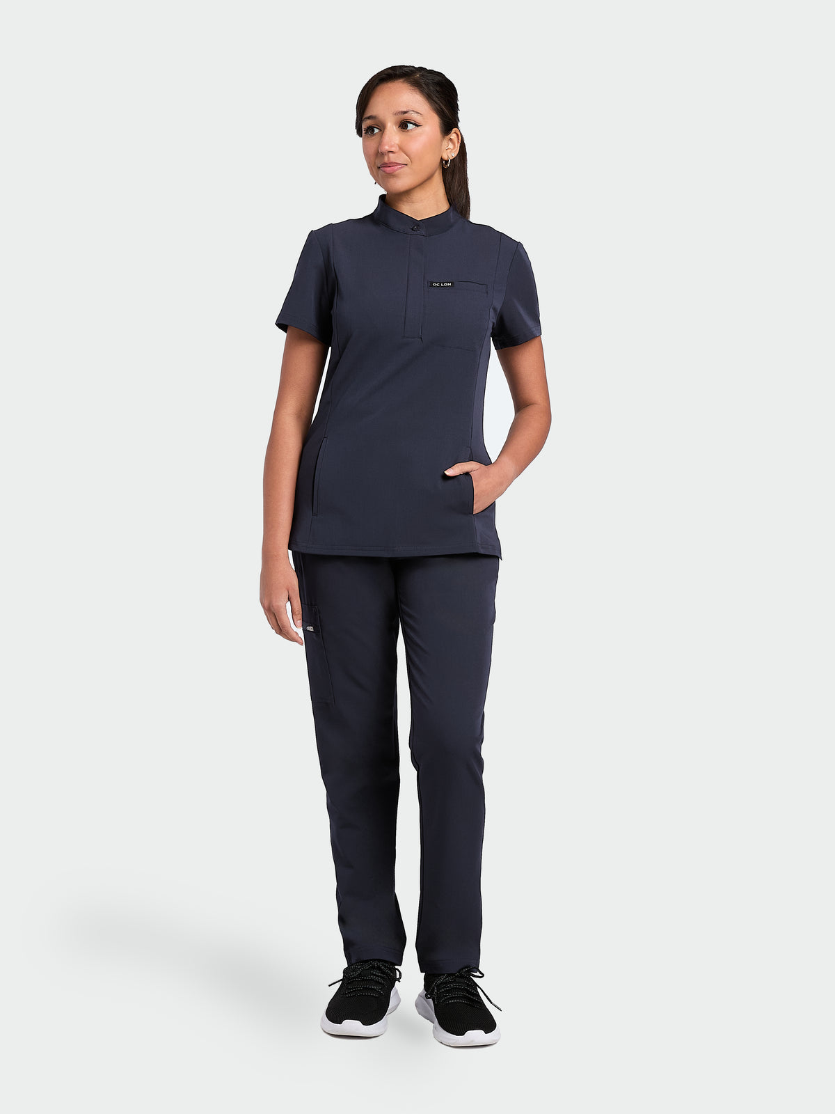 Women's Mandarin Scrub Top - Navy Blue, Women's Mandarin Scrub Top - Navy Blue