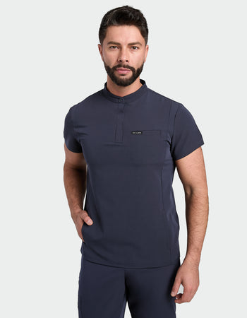 Men's Mandarin Scrub Top - Navy Blue