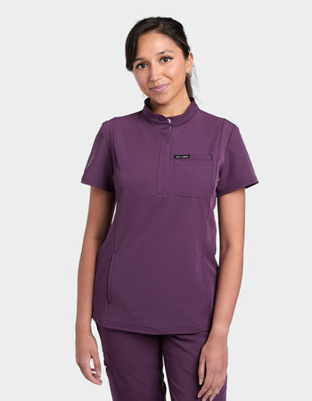 Women's Mandarin Scrub Top - Wild Plum