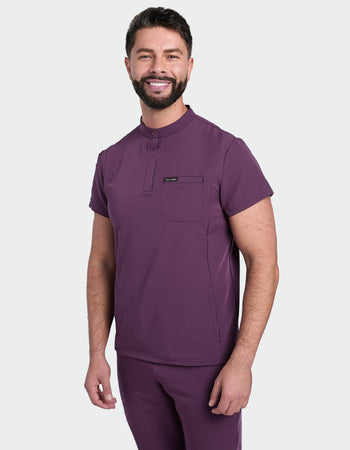 Men's Mandarin Scrub Top - Wild Plum